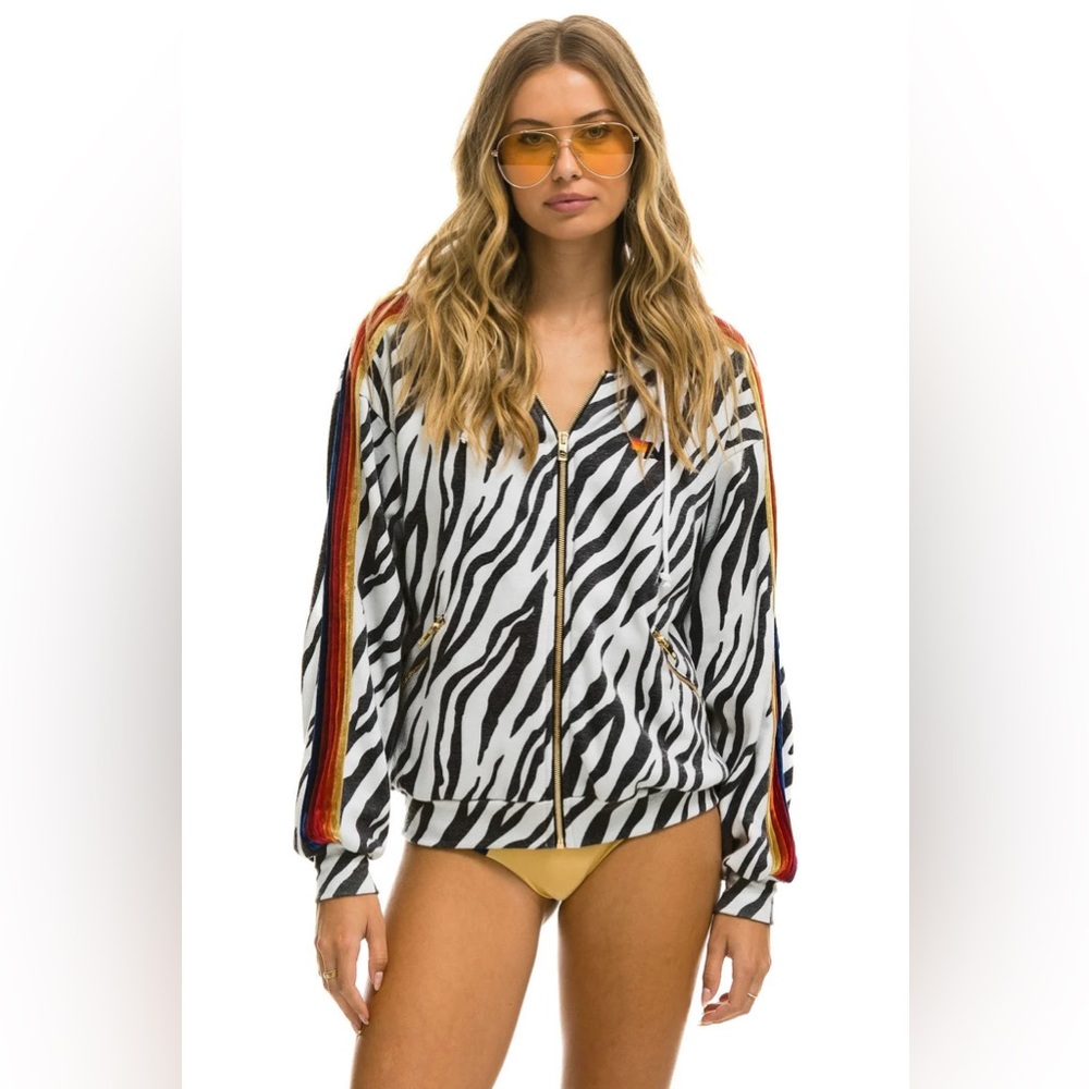 NWT Aviator Nation Zebra 🦓 Relaxed Fit Zip Hoodie Unisex Size Medium